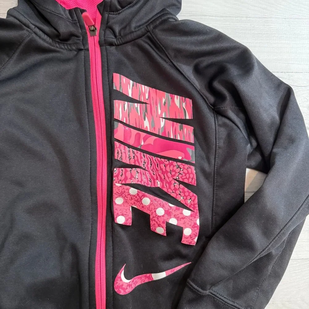 Nike girls black and pink zip up sweatshirt youth‎ medium